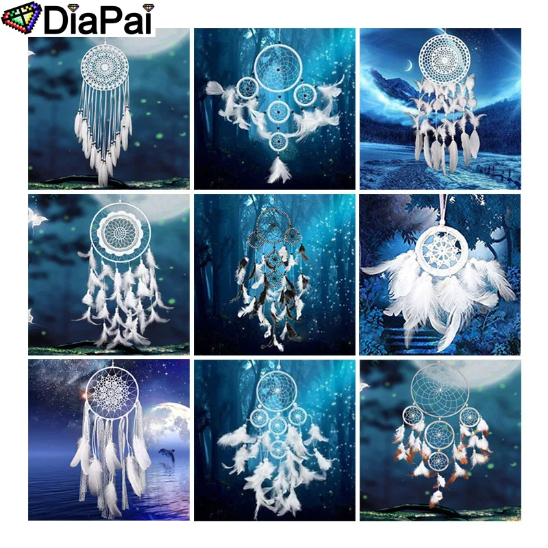 

DIAPAI Diamond Painting 5D DIY Full Square/Round Drill "Feather wind chime" 3D Embroidery Cross Stitch 5D Decor Gift