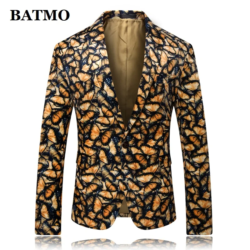 

Batmo 2019 Новое поступление Высококачественный бархатный Повседневный блейзер с принтом для мужчин, повседневные мужские куртки, костюмы для ...