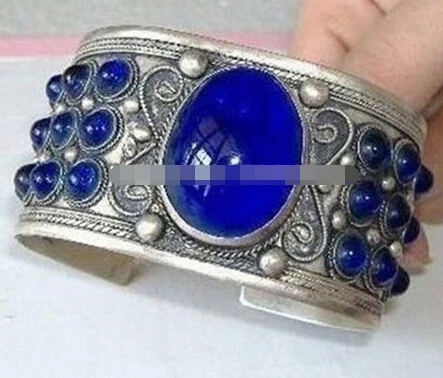&gt&gt&gt&gt&gtExcellent old tibet silver carved Tibetan luck blue jade men's cuff bracelet | Украшения и аксессуары