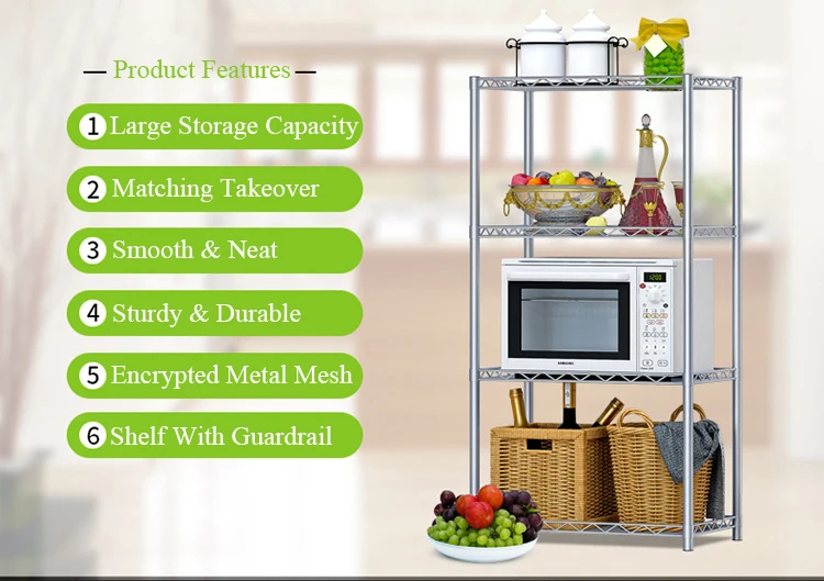 Kitchen Rack Microwave Oven Rack Floored Metal Shelf Furniture 4 Tier Space Saving Multi-function Storage Rack for Kitchen