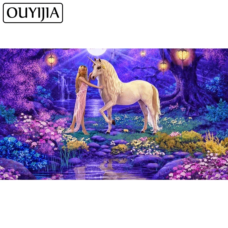 Алмазная 5D картина OUYIJIA Лошадь Единорог полноразмерная мозаика вышивка стразы