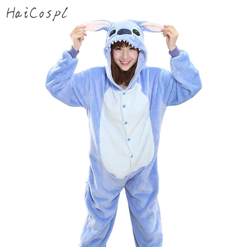 Зимние теплые стежка Kigurumi пижамы женский Фланелевое боди с животными для