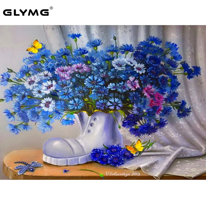 Glymg рукоделие Diy Алмазная Живопись Вышивка крестом фиолетовая обувь с цветами