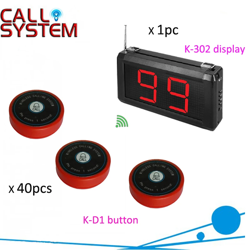 

Restaurant Call Waiter Service System 40 table buzzer work with 1pc 2-digit display monitor