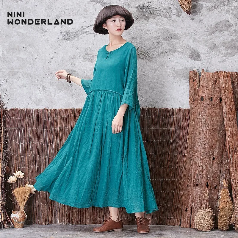 NINI WONDERLAND Новинка 2018 осеннее платье Макси женское однотонное повседневное