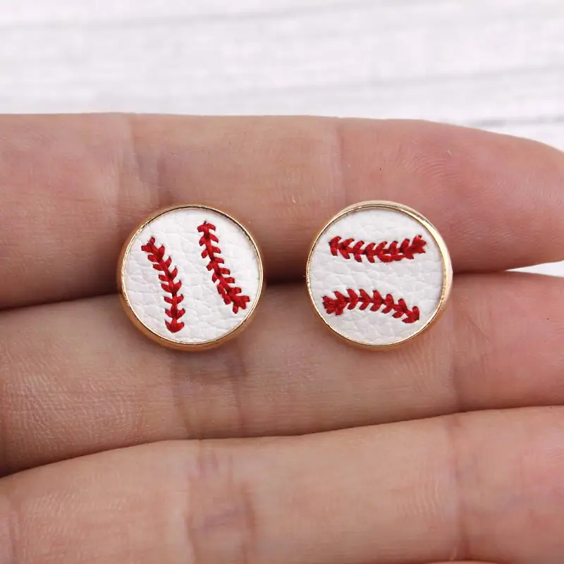 

16mm Embroidery Baseball Leather Studs Earrings