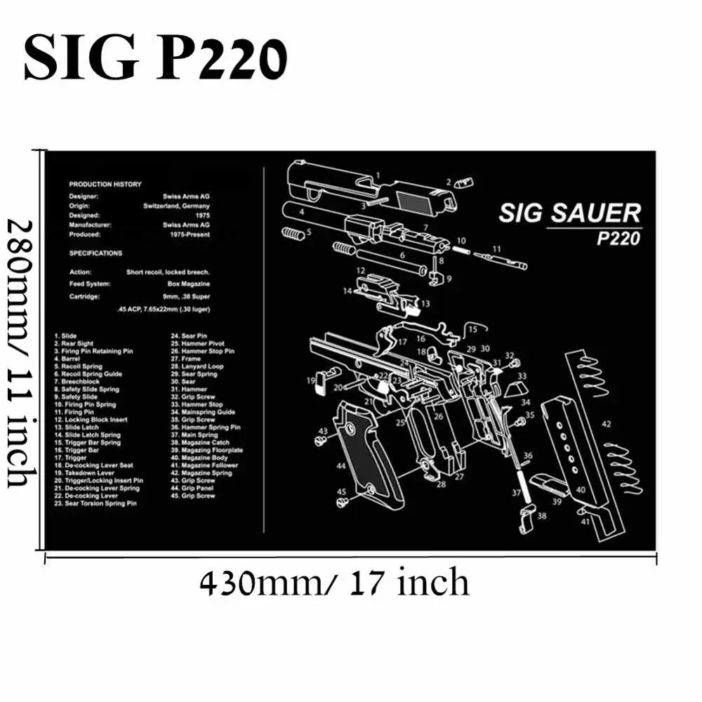 SIG P220 Большой чистящий коврик для ружья AR15 AK47 Glock 1911 SIG винтовка пистолет оружейный оружейник разборка ремонт набор инструментов для сборки скамьи колодки - Цвет: SIG P220