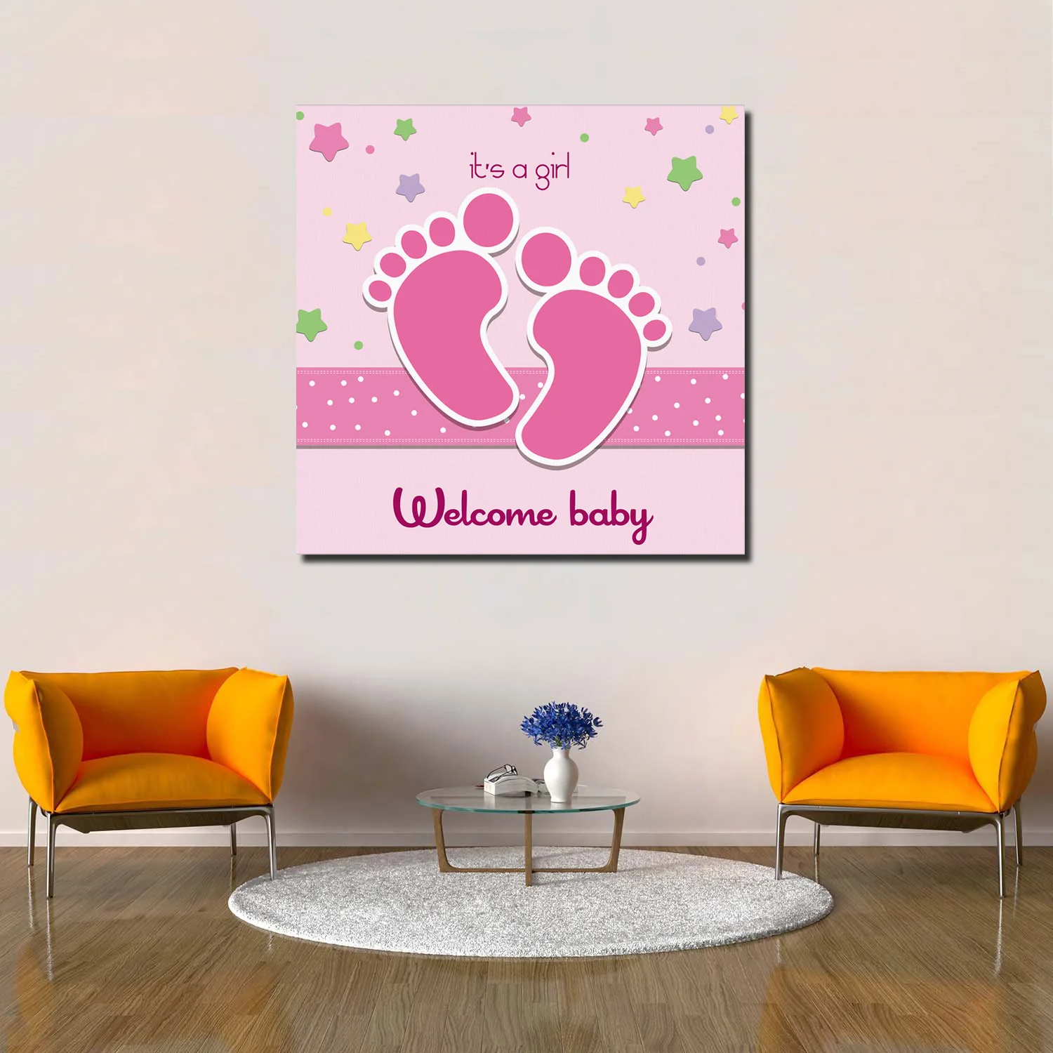 ArtStore Pink Baby Footprints Oil Painting Wedding Party Ready To Hang Wall Picture New Year Classic Lattice Posters Wrapped Can | Дом и сад