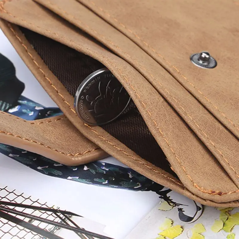 Ретро кнопка кошелек мужской кожаный тонкий бизнес бумажник ID кредитный