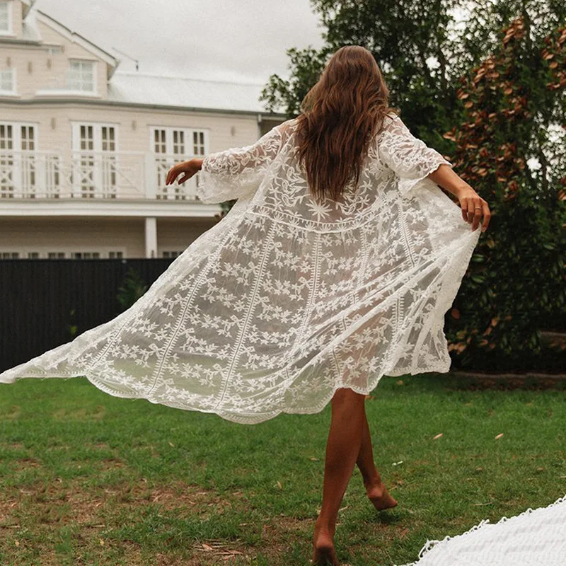 Женский пляжный костюм-бикини белый комбинезон со шнуровкой удлиненный