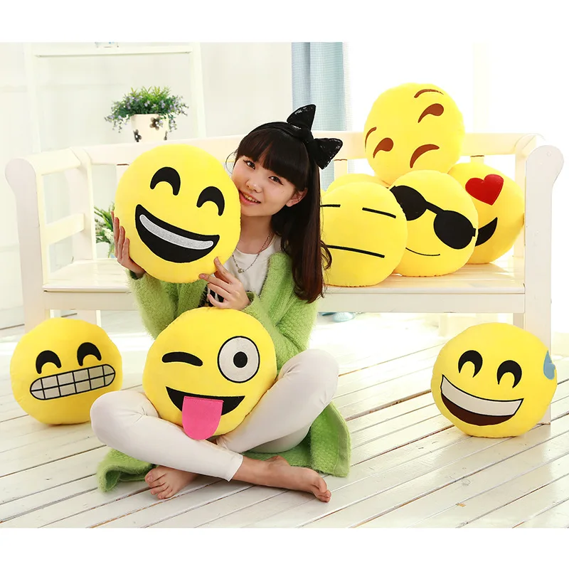 Круглая Мягкая Emoji Улыбка EmoticonYellow Подушки Fundas Cojines Decorativos Cuscini Decorativi Обеденный