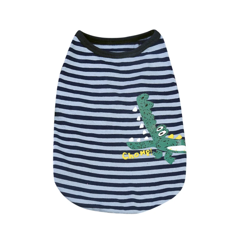Stripe dinosaur blue Dog T-shirt Soft Puppy Dogs Clothes Cute Pet Dog Clothes Cartoon Pet Clothing Summer Shirt Casual Vests For Small Pets 25 - Цвет: Stripe dinosaur blue
