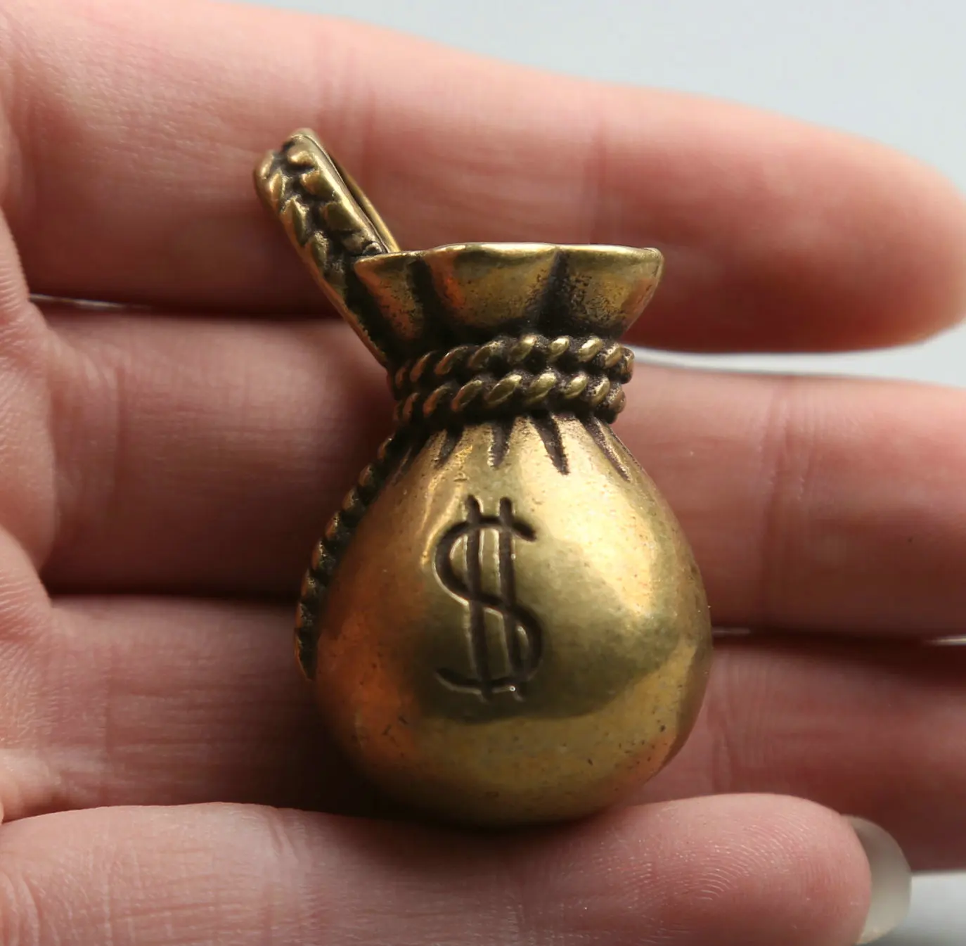 

45MM/1.8"Collect Curio Rare China Fengshui Small Bronze Exquisite Purse Moneybag Money Wealth Pendant Statue Statuary 26g