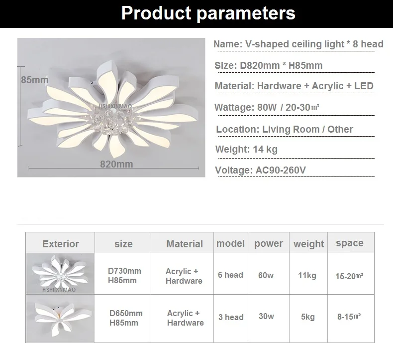 

LED wrought iron acrylic special-shaped ceiling lamp can be adjustable brightness temperature Ceiling lights AC100-240V