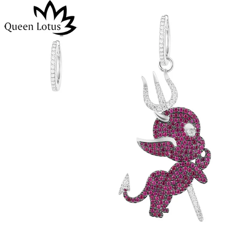 Женские серьги подвески Queen Lotus с милым животным цирконием AAA|Серьги-подвески| |