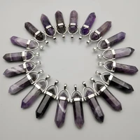 fashion natural stone purple crystal pillar pendants necklaces for making jewelry charm point accessories 50pcslot wholesale