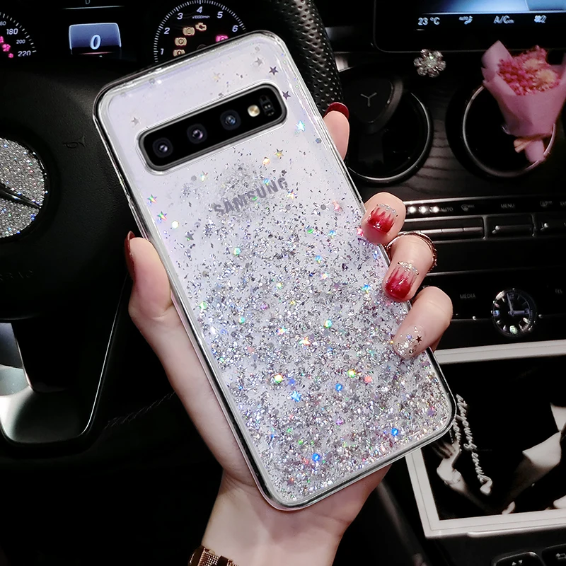 Полностью прозрачный блестящий чехол для samsung galaxy S10 plus S10E блестящая Звезда TPU силиконовый прозрачный чехол для женщин Модный чехол