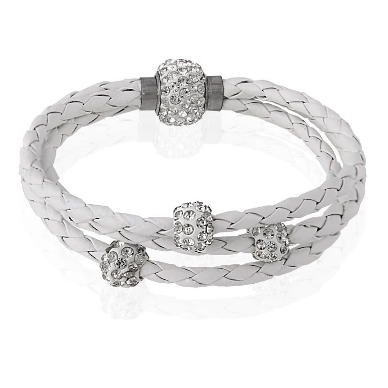 Модный кристалл оптом с магнитной пряжкой белый кожаный браслет ручной работы