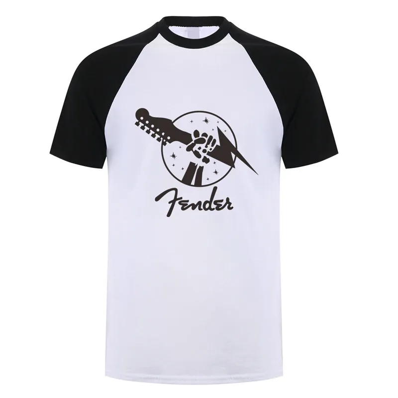 white black sleeve Новая летняя мужская футболка с коротким рукавом и круглым вырезом, Мужская футболка с гитарой, Мужская футболка DS-006 - Цвет: white black sleeve