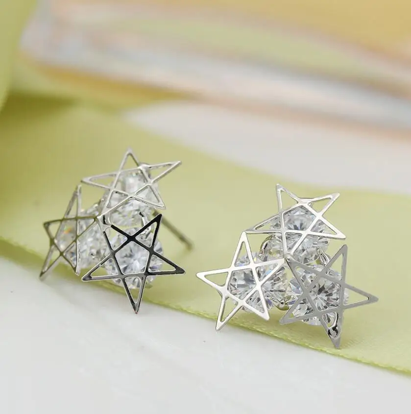 Горяч-продавать мода популярных кристалл Циркон звезда полые Серьги Стержня