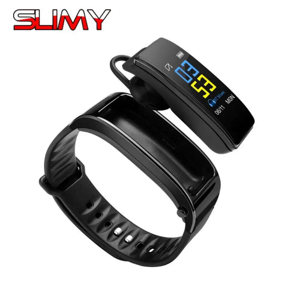 Черный Slimy Talk Band 2 в 1 Смарт-браслет часы Bluetooth гарнитура монитор сердечного ритма громкой связи музыка Наслаждайтесь наушниками Wrsitband - Цвет: Черный