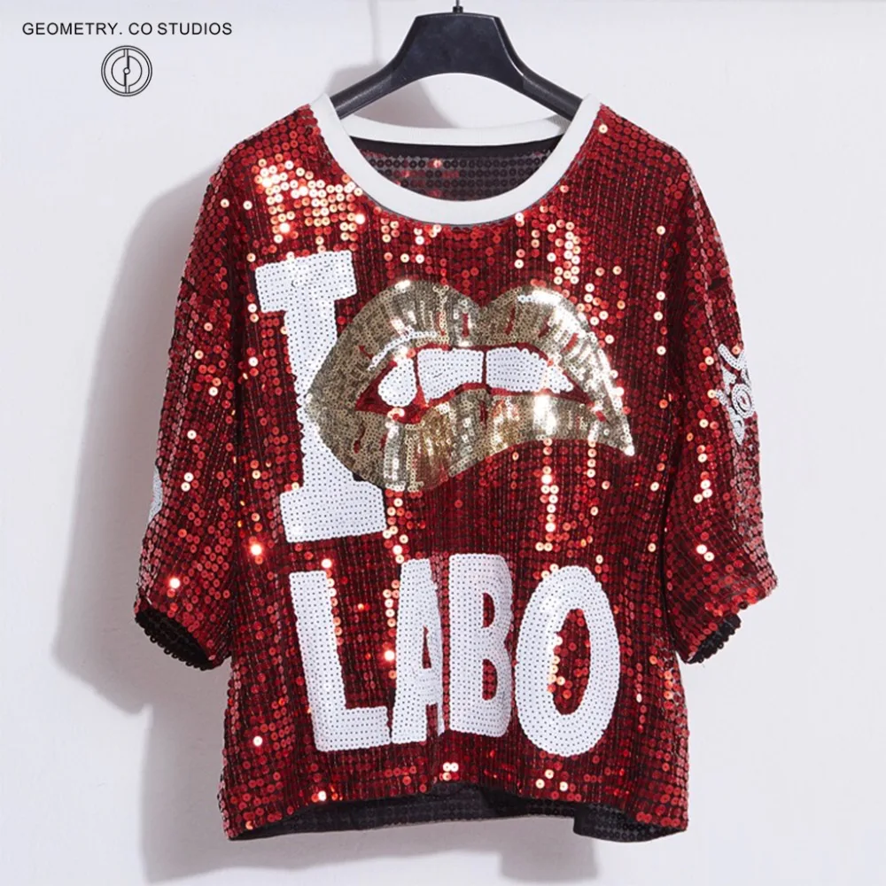 Женский клубный топ с коротким рукавом и круглым вырезом блестками|short sleeve|o necksequin