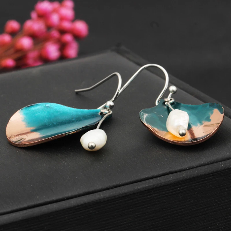 Fashion Green Metal Earrings Retro Gradient Pearl Hot Eardrop Drop Ear Pendant Dangler Earbob | Украшения и аксессуары
