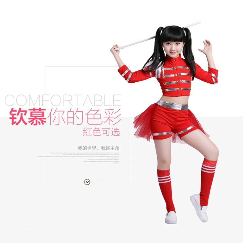 Детский красный костюм для девочек в стиле хип-хоп черлидера гимнастическое