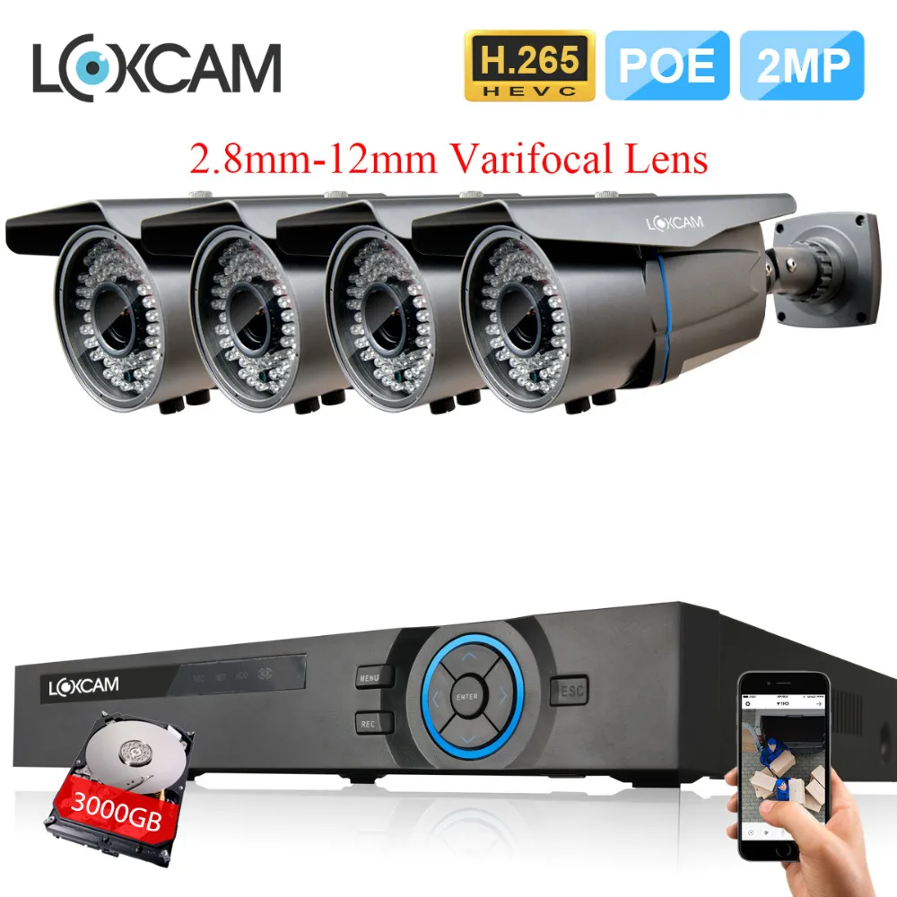 H.265 CCTV система NVR 4Ch 5MP POE Kit 4 шт. 2.0MP 1080P @ 25fps ip камера видеонаблюдения с поддержкой Wi