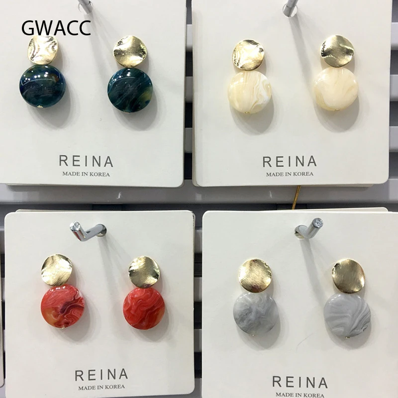 Женские круглые акриловые серьги GWACC геометрические с золотым металлическим