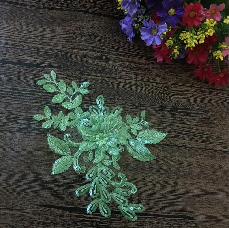 1 шт., 20*10 см, красные, золотые, черные, серебряные, 3D цветы, вышитые кружевные аппликации для DIY свадебного платья, костюмы, аксессуары для волос, нашивки - Цвет: Green