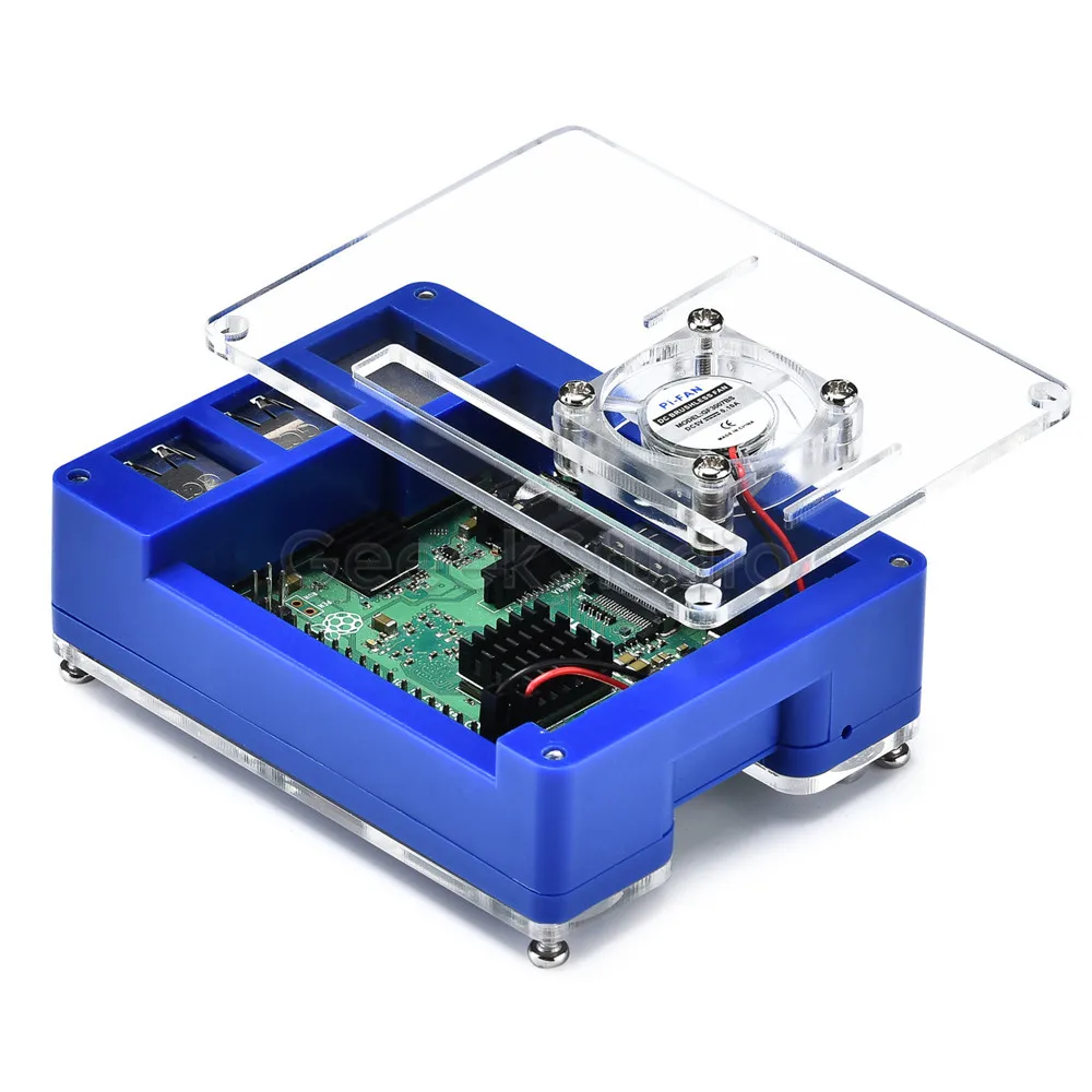 New! Acrylic Plastic Blue & Transparent Case with Optional 5V 2.5A Power Adapter for Raspberry Pi 3B+ / 3B Plus (Not Include) |
