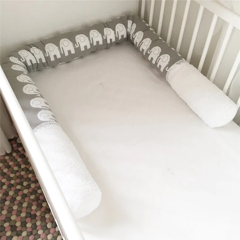 

200cm*12cm Cotton Baby Crib Bumpers new animal doll Pillow Cushion,Nursery bedding,cot room dector,grey elephant