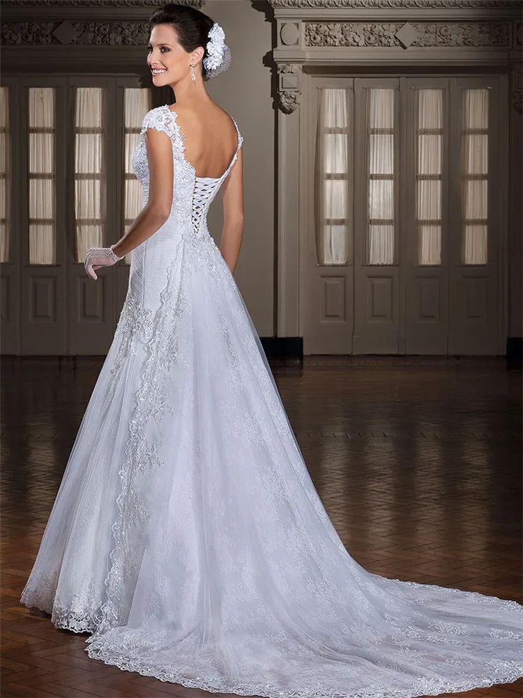Новое Прибытие vestido де noiva 2016 Sexy кружева свадебное платье Аппликации Рукавов