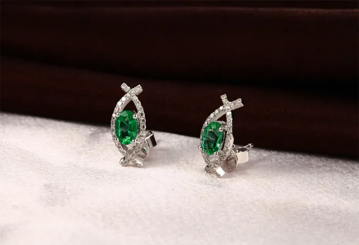 0.7ct зеленый ИЗУМРУД 14 k золото проложить алмаз обручальные серьги-гвоздики