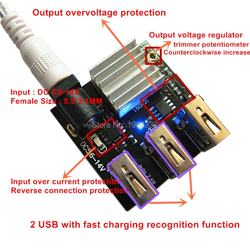 Понижающий модуль для зарядки WS16 3 USB порта 7 14 В постоянного тока 9 12 до 5 8 А блок