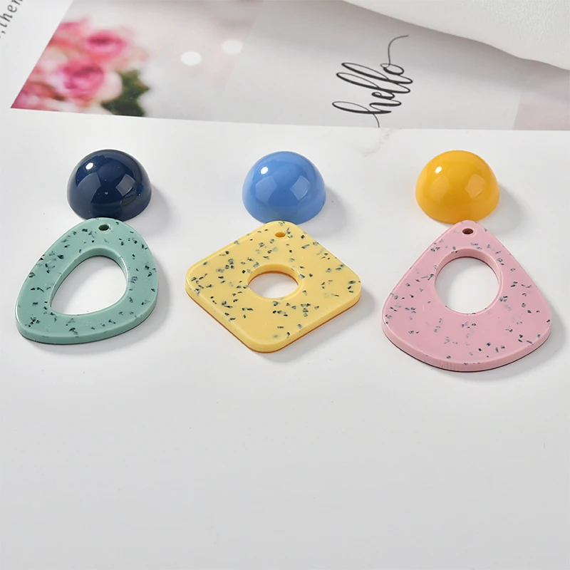 Spring style 30pcs/lot Imitation marble geometry square/round/water drop shape resin beads diy jewelry earring pendant accessory | Украшения