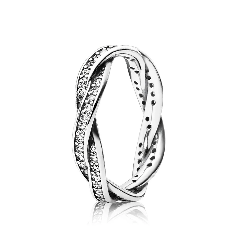 

Women Ring 925 Sterling Silver Twist Of Fate Stackable Ring with Clear CZ Finger Ring fit Original Women Wedding Jewelry