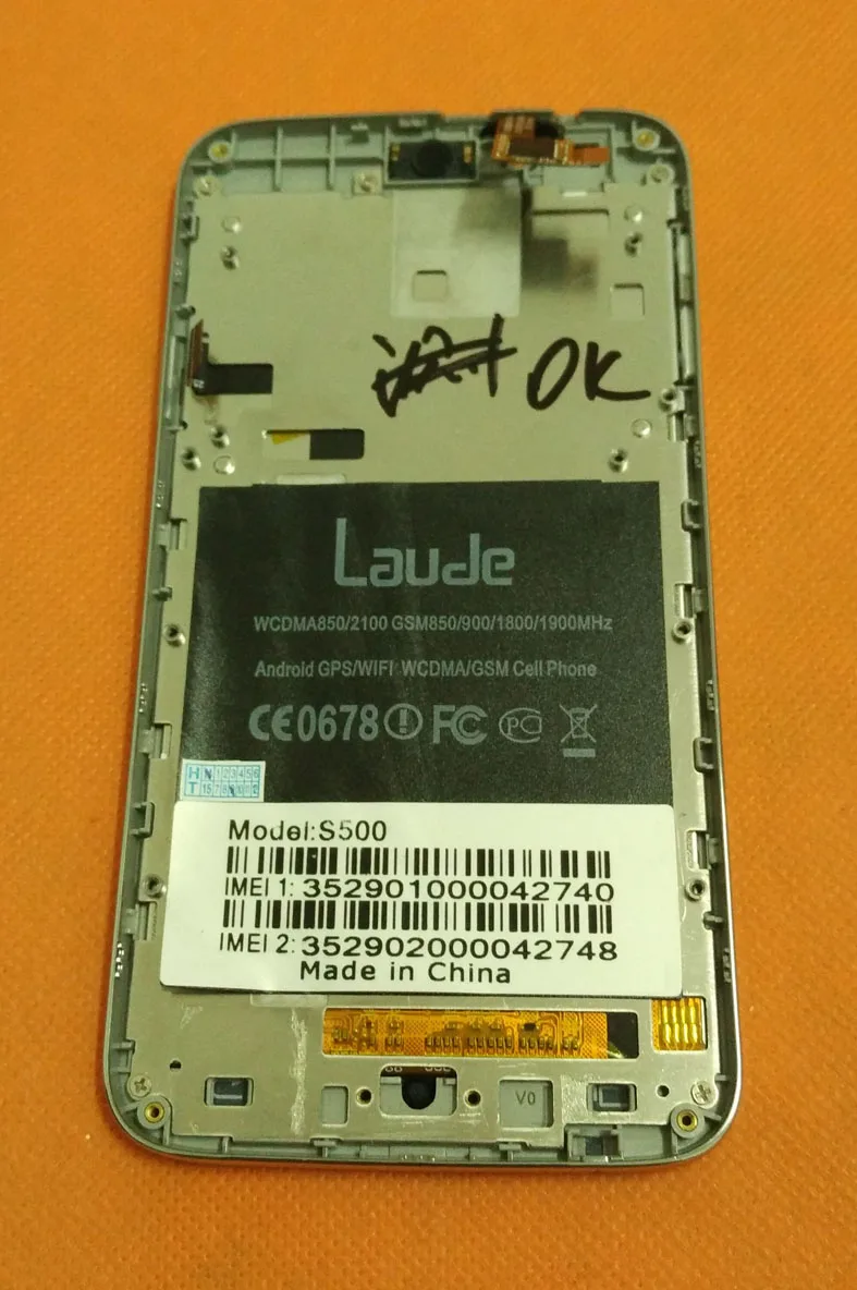 

Used Original LCD Display Screen + Touch Screen + Frame for Laude S500 MTK6582 Quad Core 5.0" QHD 960x540 Free shipping