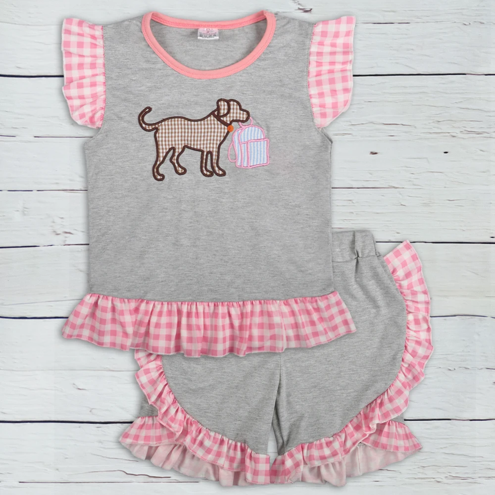 Летняя детская одежда из бутика и хлопка для школы топ с вышивкой шорты оборками