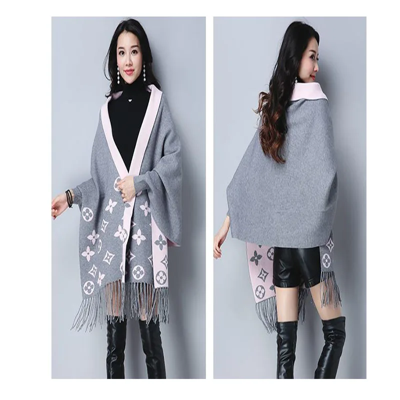 Осеннее пальто накидка зимнее пончо для женщин в китайском стиле жаккардовое