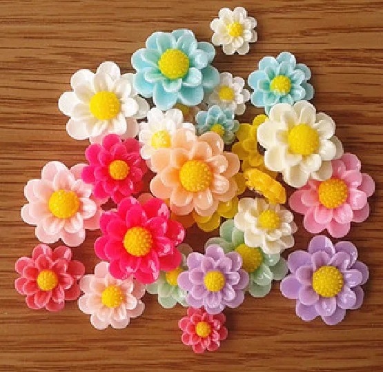 

50Pcs Mixed Size Resin Flower Decoration Crafts Kawaii Bead Flatback Cabochon Fridge Magnet Scrapbook DIY Accessories Buttons