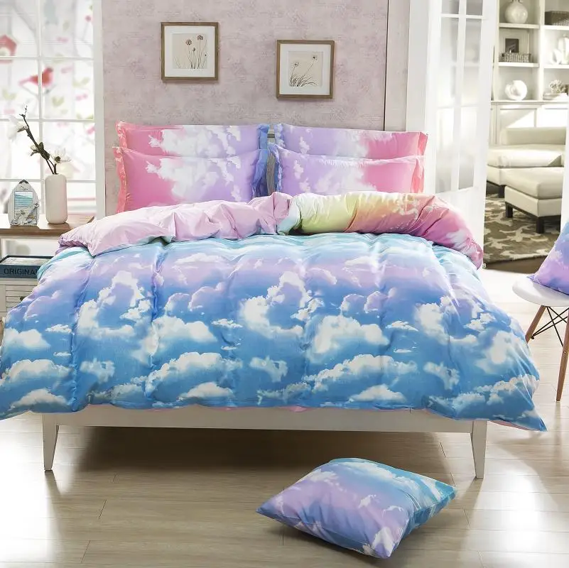 

2017 New Comforter Bedding Set Reactive Printed Sky Clouds Duvet Cover Sets Cotton Flat Sheets Queen/Full/Twin Size Wholesale