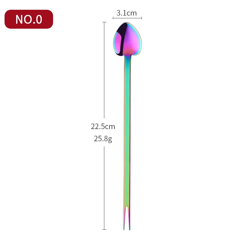 Rainbow00-1 Pcs 1 шт. Нержавеющая сталь длинная ручка в форме сердца ложка 2 в 1 ложка Вилка бар напиток Коктейльная ложка для смешивания колер - Цвет: Rainbow00-1 Pcs
