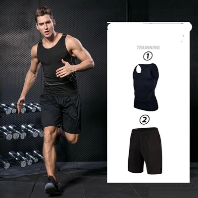 15 Quick Dry Sports Suit Men's Running Sets Gym Fitness Clothing Compression Basketball Tights Tracksuit Jogging Running Sportswear - Цвет: 15