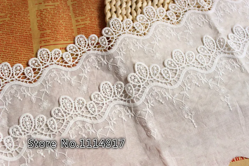 Супер широкий натуральный белый Cotton100% ткань три слоя вышитые кружевной отделкой DIY аксессуары кружевной ткани ширина 36/Гавайская гитара 23 см 3 м/лот