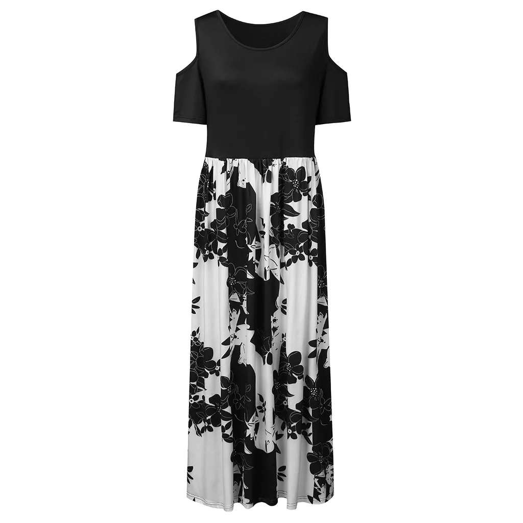 Летнее женское платье, женское платье, vestidos de verano, Повседневное платье с круглым вырезом и принтом, с открытыми плечами, с коротким рукавом, Z4