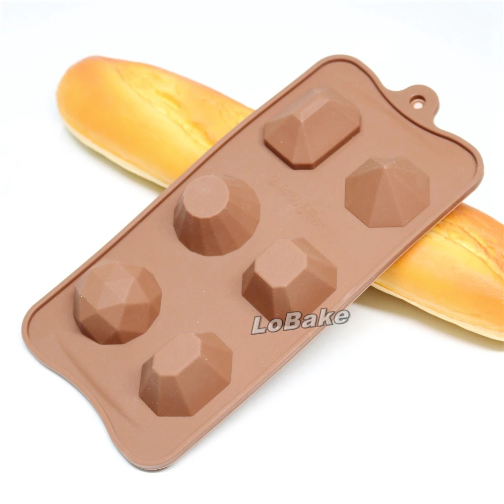

(2 pieces/lot) New Design 6 cavities diamond jewel shape silicone chocolate fodant cake mold for DIY home baking supplies tools