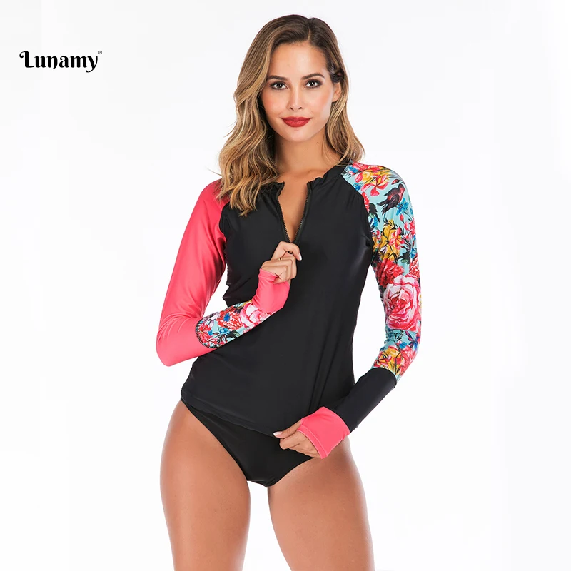 Женский купальник с длинными рукавами винтажный купальный костюм цветочным