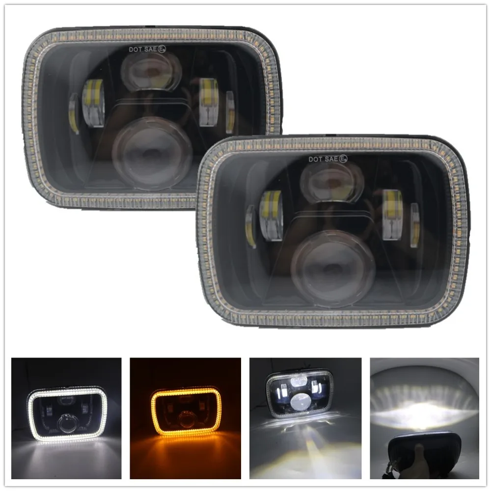 

7X6 LED Headlight 5X7 Inch White DRL Amber Turn Signal Halo Headlights For Jeep Wrangler YJ Cherokee XJ For Toyota GMC Trucks